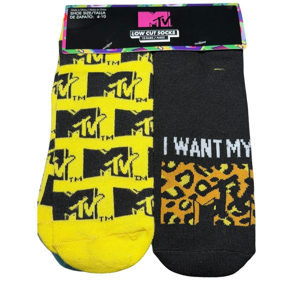 10 Pair MTV Low Cut Women Socks Size 4-10 Music Novelty TV 90s NEW Licensed Item